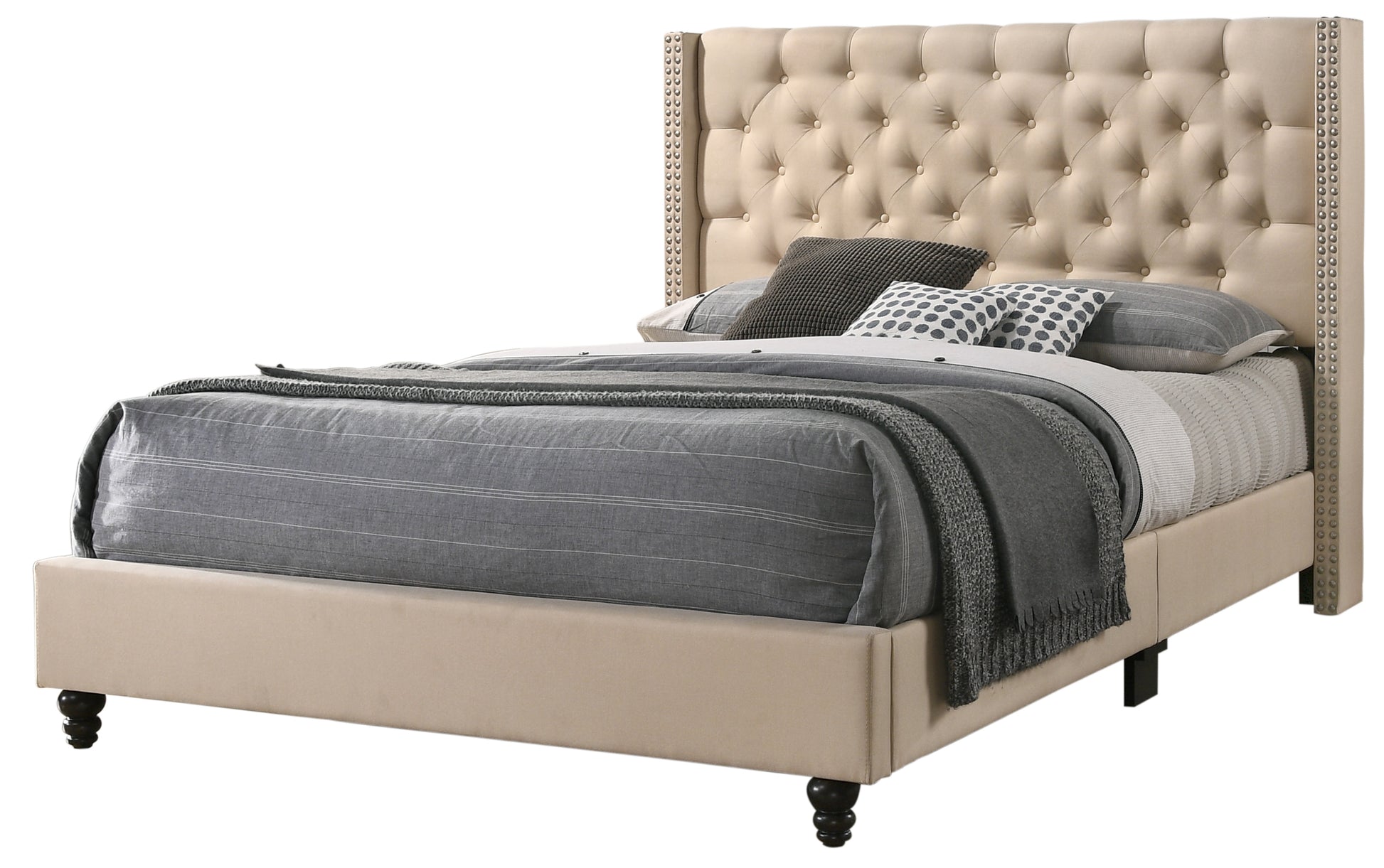 Julie G1903 Qb Up Queen Upholstered Bedbeige Beige Foam Fabric