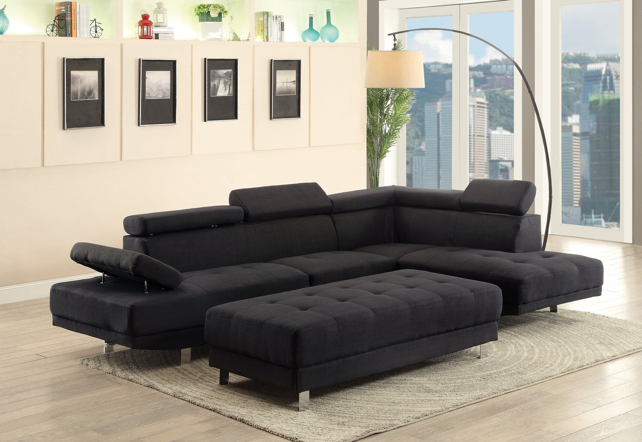 Riveredge G441 Sc Sectional 2 Boxes Black Black Foam Fabric