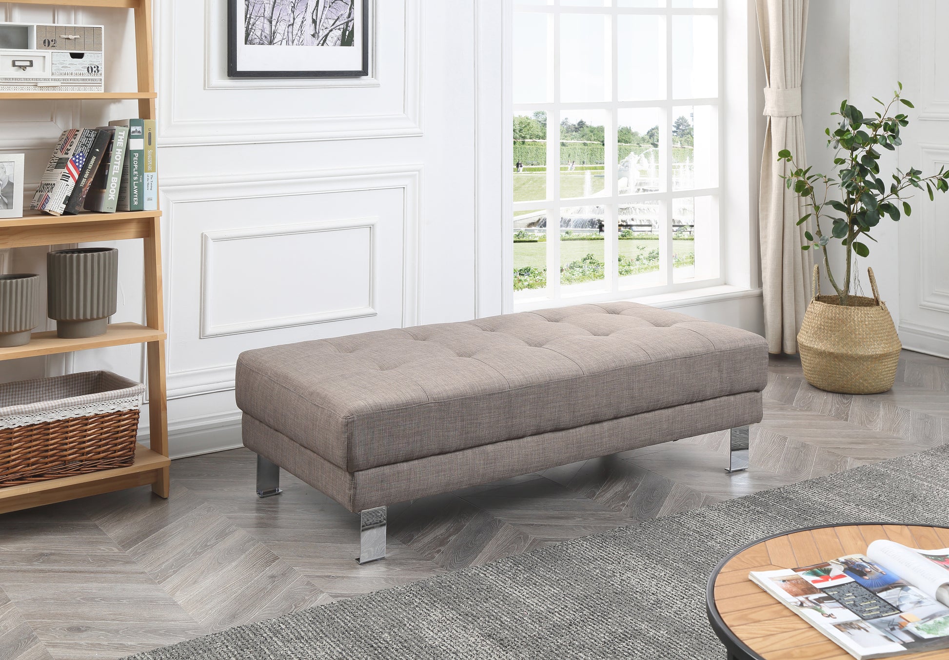 Sleek Gray Contemporary Ottoman For Living Rooms Gray Foam Fabric