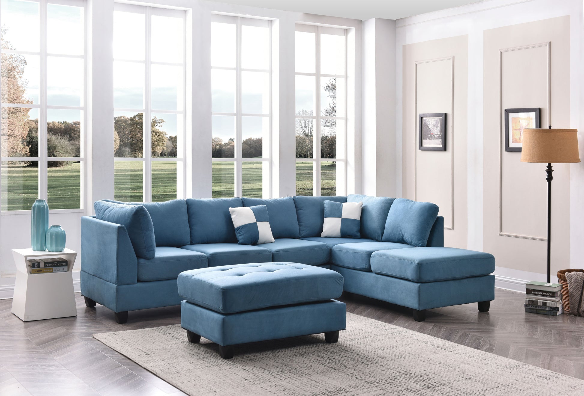 Malone G638B Sc Sectional 3 Boxes Aqua Aqua Blue Foam Microfiber