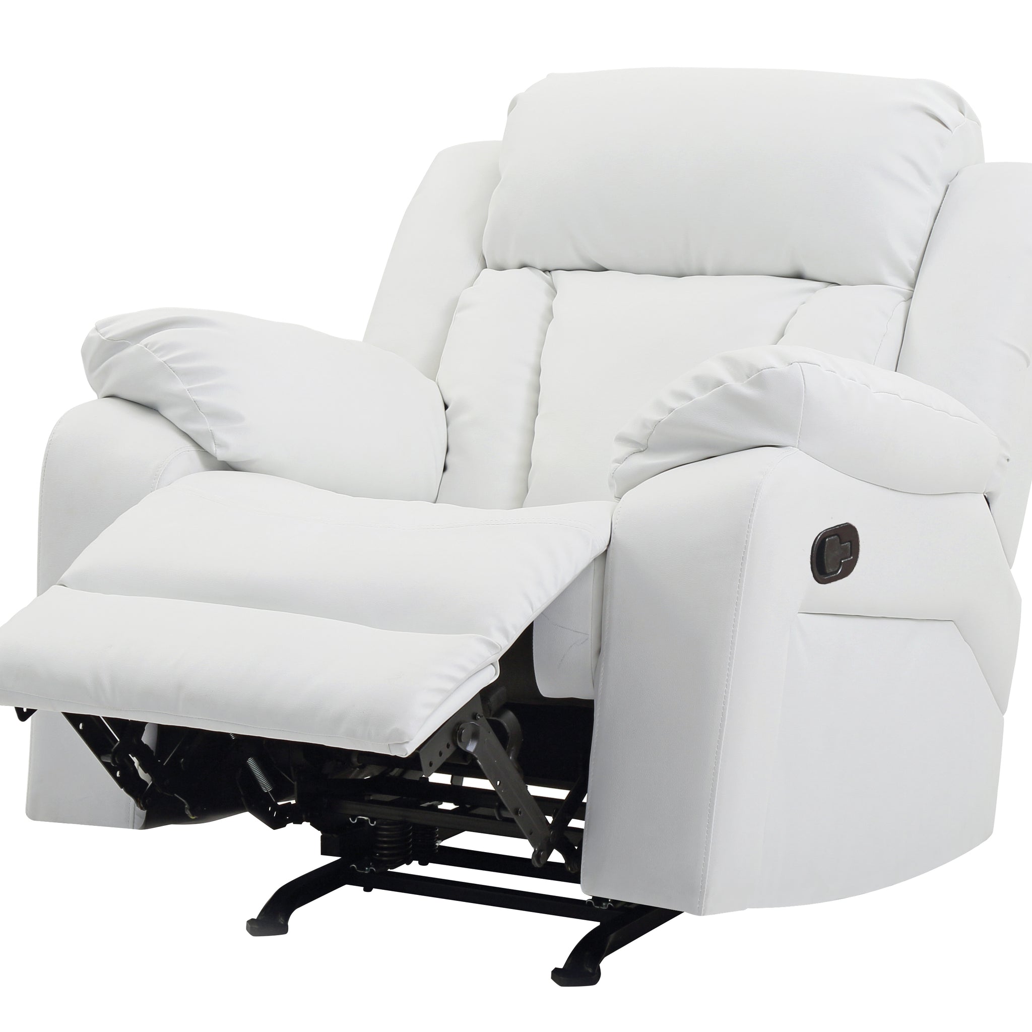 Elegant White Recliner With Padded Arms White Foam Pu