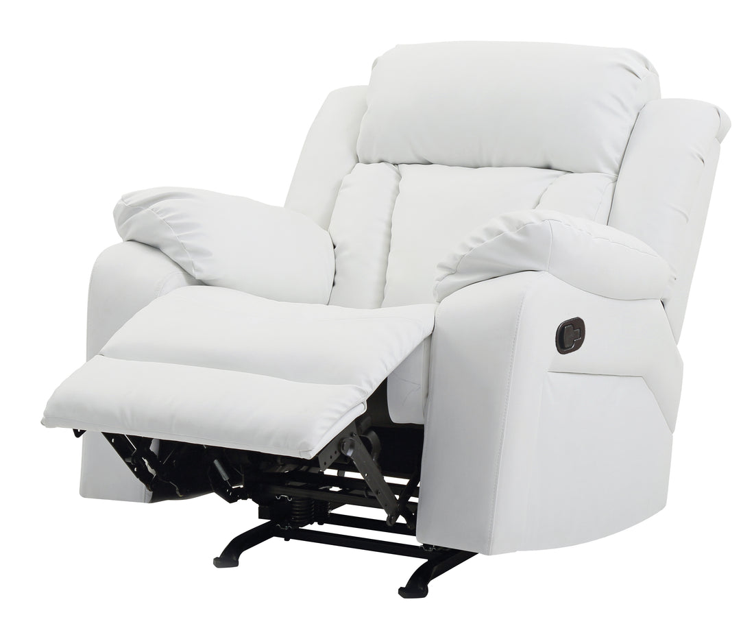 Elegant White Recliner With Padded Arms White Foam Pu