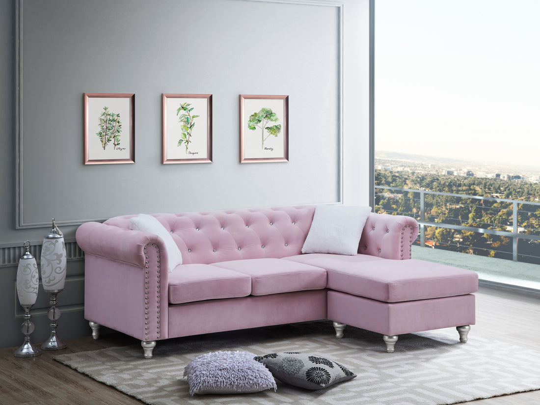 Raisa G864B Sch Sofa Chaiseburgandy Pink Foam Velvet