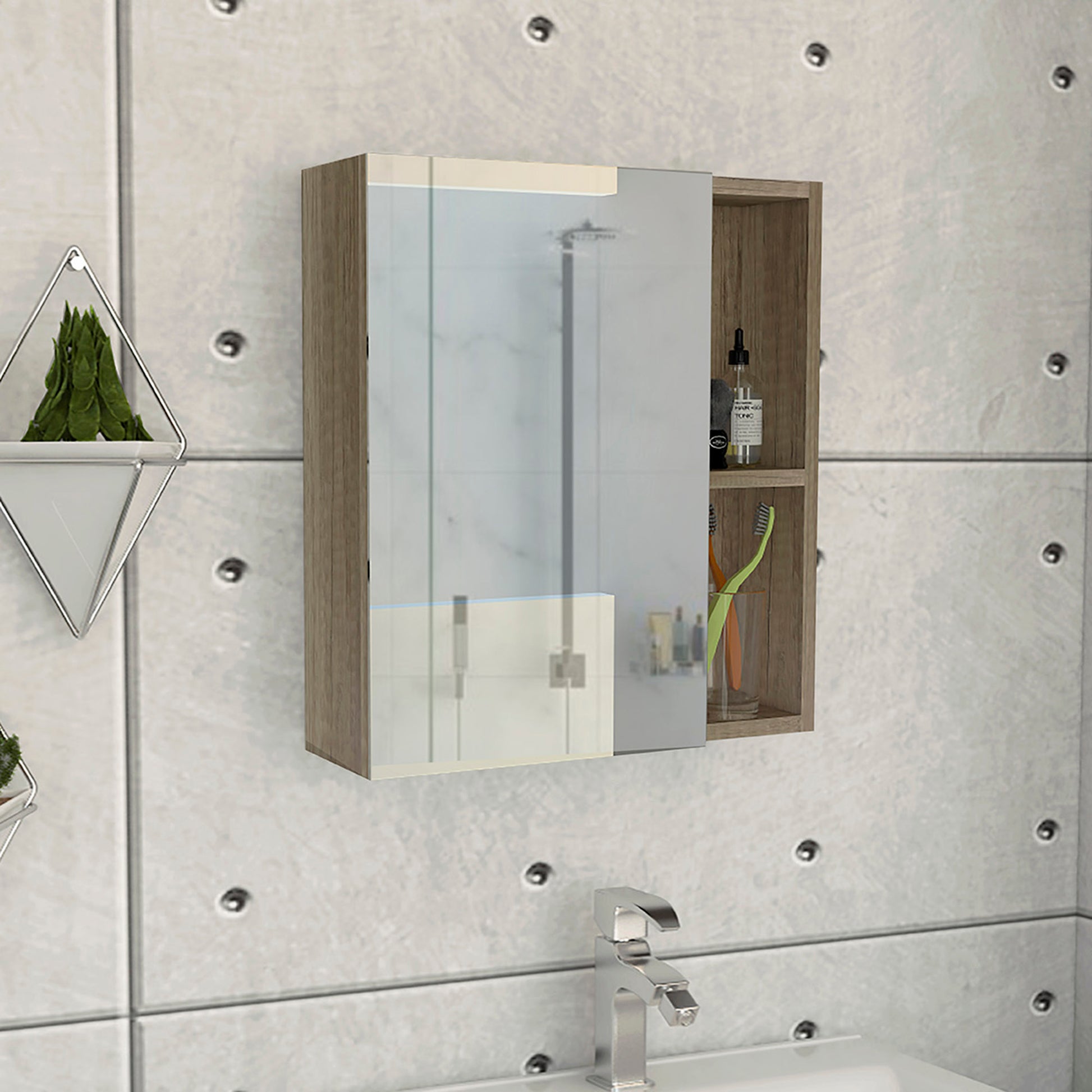 Labelle Medicine Cabinet With Mirror, Five Internal Shelves, Single Door Pine Beige Particle Board Particle Board