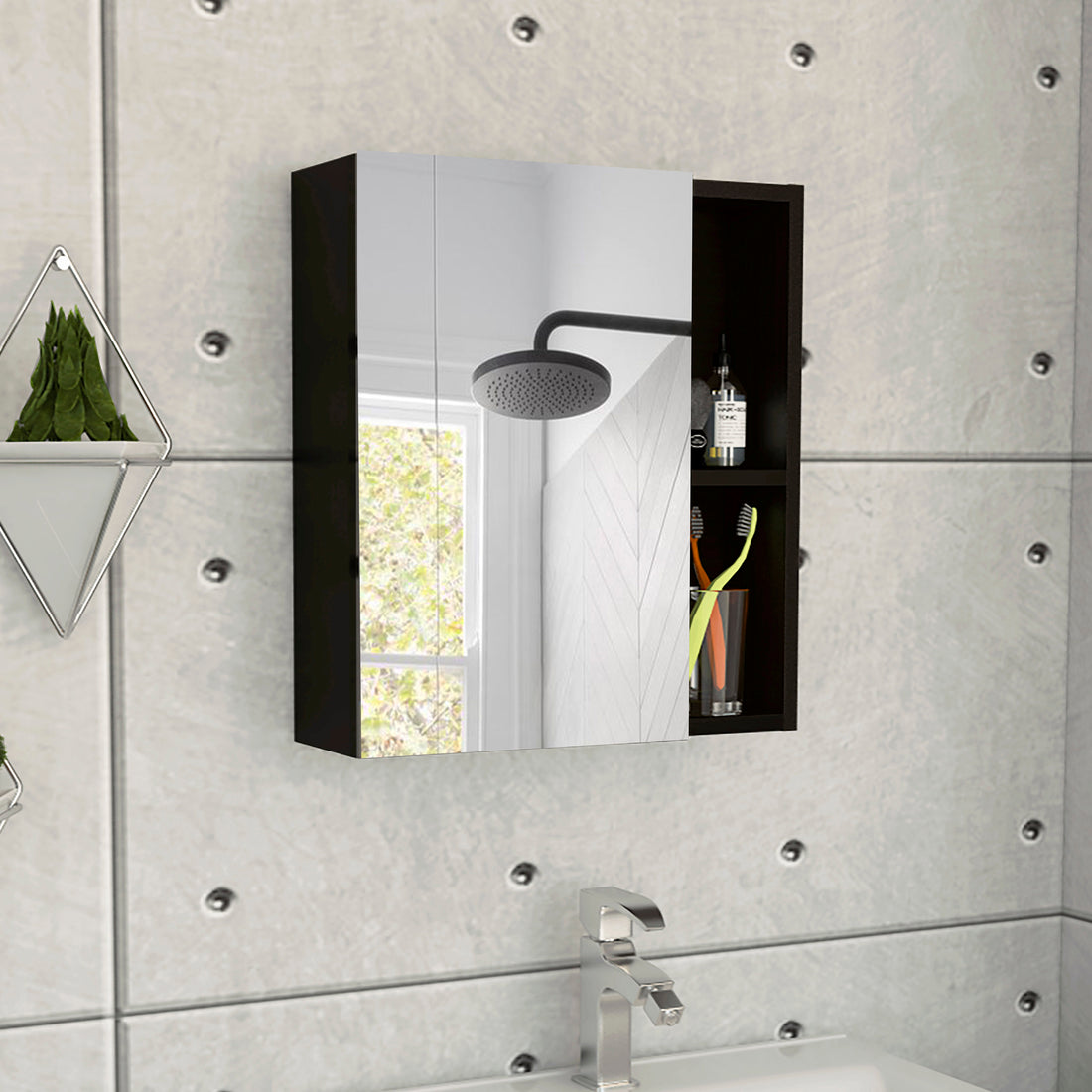 Labelle Medicine Cabinet With Mirror, Five Internal black-particle board-particle board