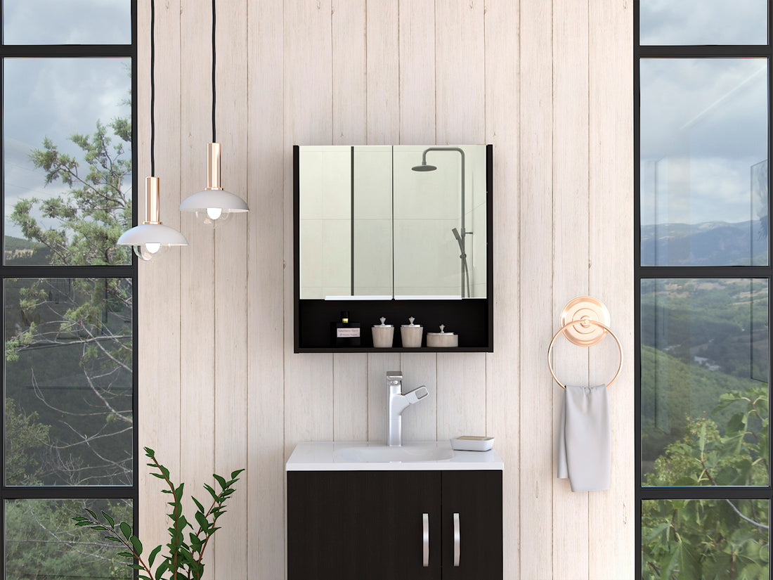 Jaspe Mirror Cabinet, Three Internal Shelves, One Open black-particle board-particle board