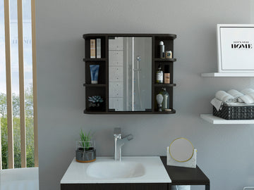 Milan Medicine Cabinet, Six External Shelves Mirror black-particle board-particle board