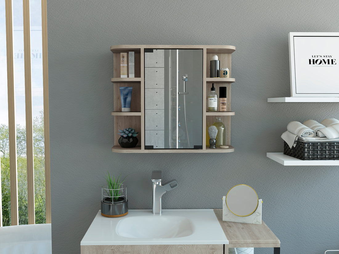 Milan Medicine Cabinet, Six External Shelves Mirror black-particle board-particle board