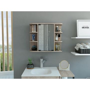 Medicine Cabinet 19" H, Six External Shelves, Three Interior Shelves, Light Gray Gray Particle Board Particle Board