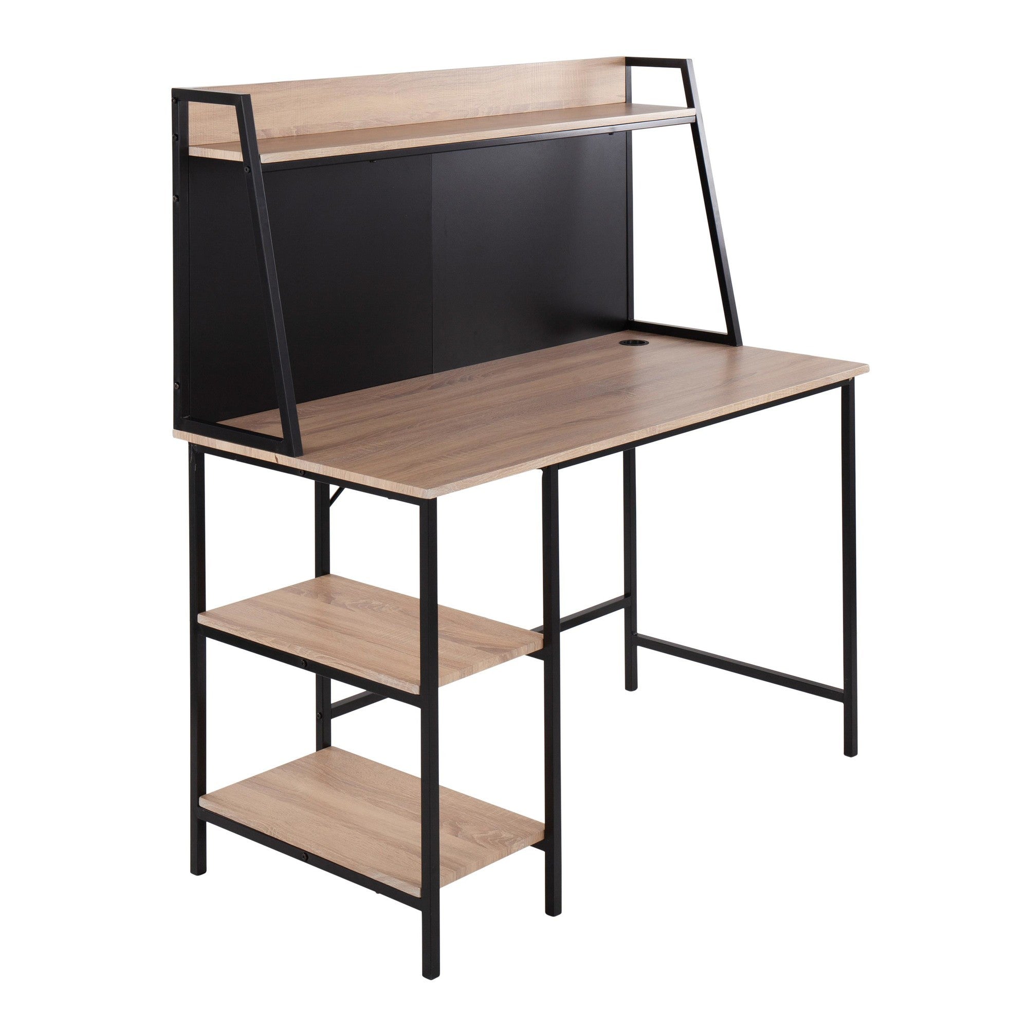 Geo Shelf Contemporary Desk in Black Steel and Natural natural-mdf