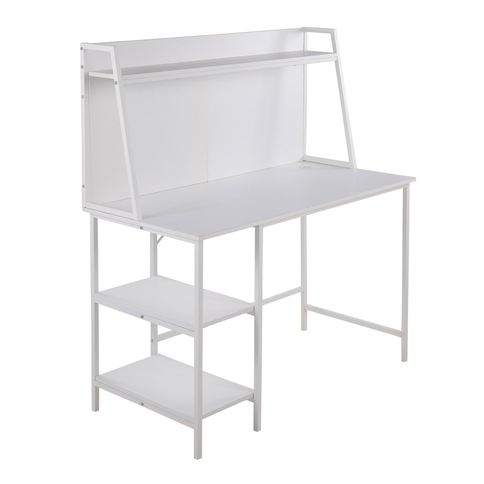 Geo Shelf Contemporary Desk in White Steel and White white-mdf