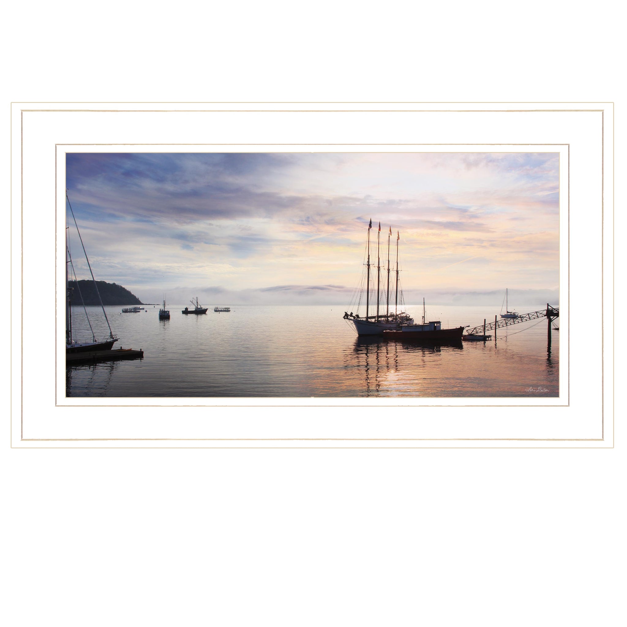 "Bar Harbor Silhouettes" By Lori Deiter, Ready To Hang Framed Print, White Frame Multicolor Paper