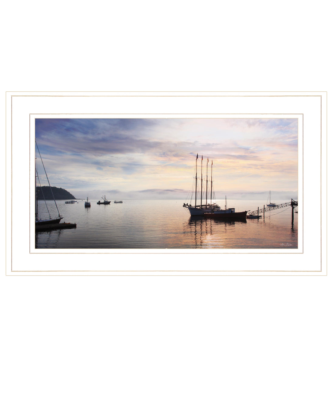 "Bar Harbor Silhouettes" By Lori Deiter, Ready To Hang Framed Print, White Frame Multicolor Paper