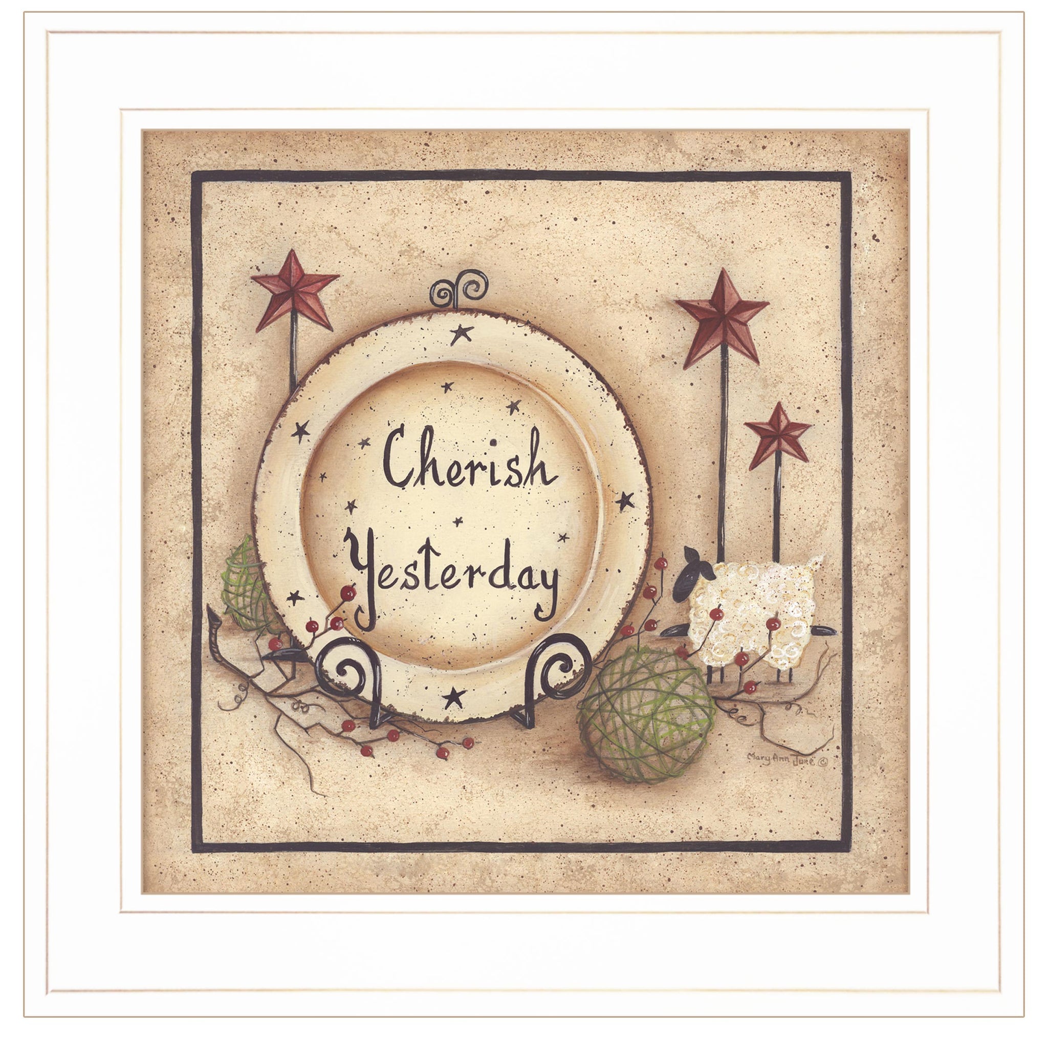 "Cherish Yesterday" By Mary Ann June, Ready To Hang Framed Print, White Frame Multicolor Paper