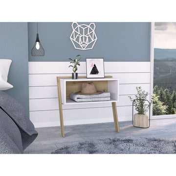 Nightstand 24"H, Two Legs, One Shelf, Superior Top, Light Oak White Multicolor Particle Board Particle Board