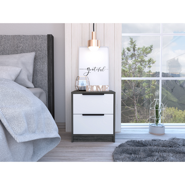 Modern Nightstand 19" H, Two Drawers, Smokey Oak White Multicolor Particle Board Particle Board