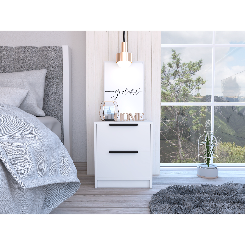 Modern Nightstand 19" H, Two Drawers, White White Particle Board Particle Board