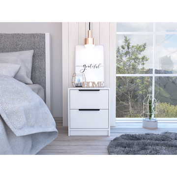 Modern Nightstand 19" H, Two Drawers, White White Particle Board Particle Board