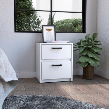 Nightstand 18"H2 Drawers With Metal Handles, White White Particle Board Particle Board