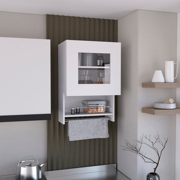 Kitchen Wall Cabinet 29" H, With Towel Rack And Spice Rack, One Door, Two Internal Shelves, White White Particle Board Particle Board