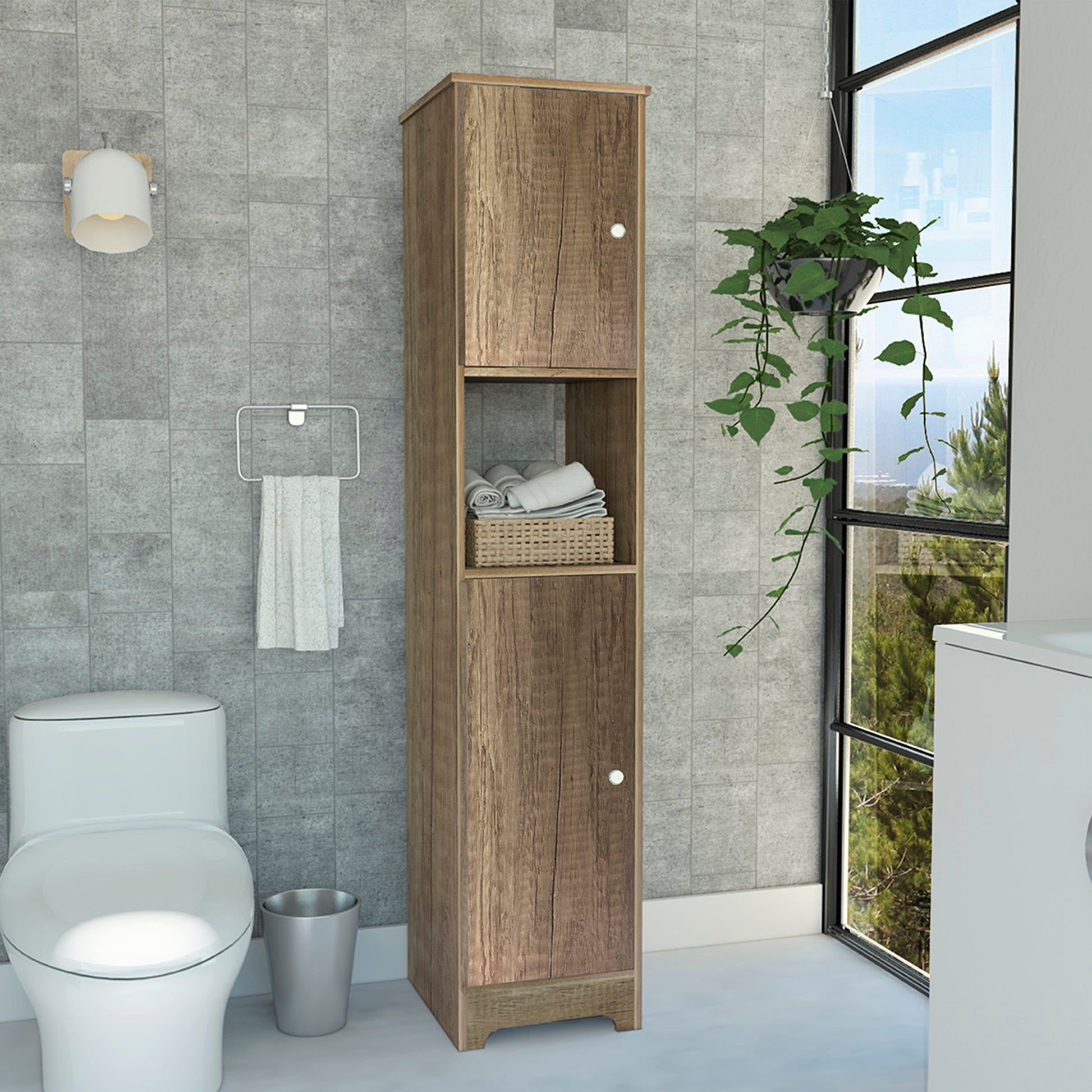 Ibis Linen Cabinet, Double Doors, Four Interior Shelves, Two Cabinets Light Oak Beige Particle Board Particle Board