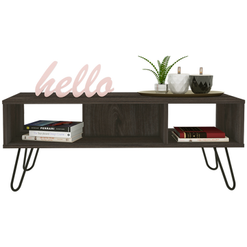 Vassel Coffee Table, Hairpin Legs, Two Shelves Espresso Brown Particle Board Particle Board