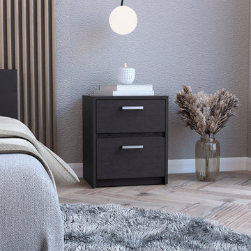 Trivor 2 Drawers Nightstandend Table, Side Table Metal Handles Black Black 2 Drawers Bedroom Rectangle Modern Easy Assembly Black Particle Board Particle Board