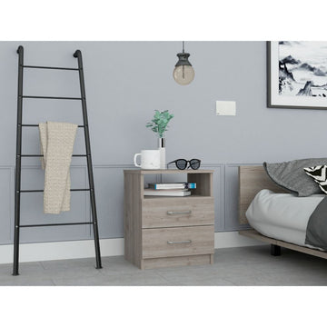 Napoles Nightstandend Table, Side Table Superior Top, Two Drawers, One Shelf Light Gray Gray Particle Board Particle Board