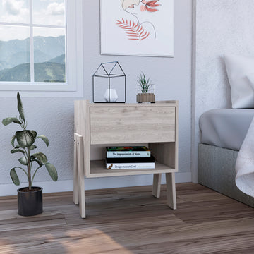 Joy Nightstandend Table, Side Table Four Legs, One Open Shelf, One Drawer Light Gray Gray Particle Board Particle Board