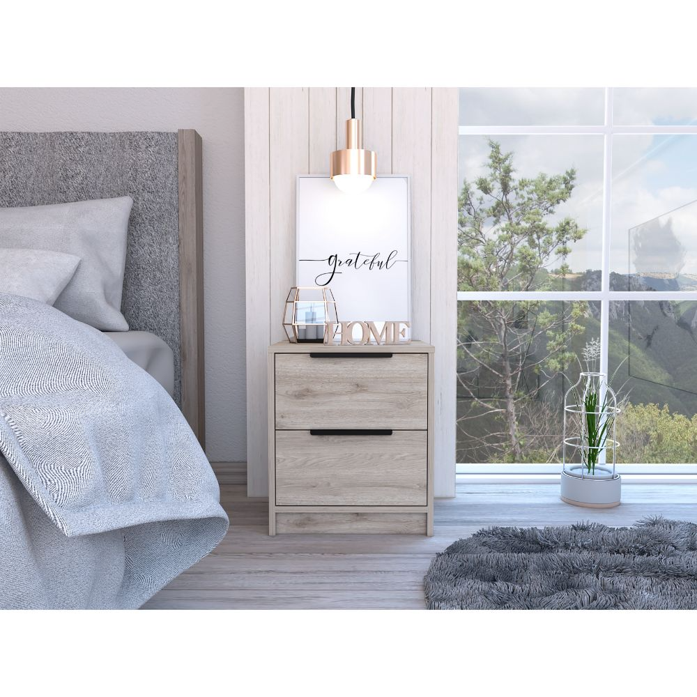 Modern Nightstand 19" H, Two Drawers, Light Gray Gray Particle Board Particle Board