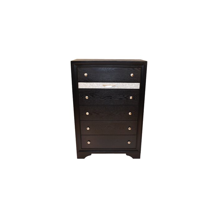 Matrix Traditional Style 5 Drawer Chest Made With Wood In Black Black