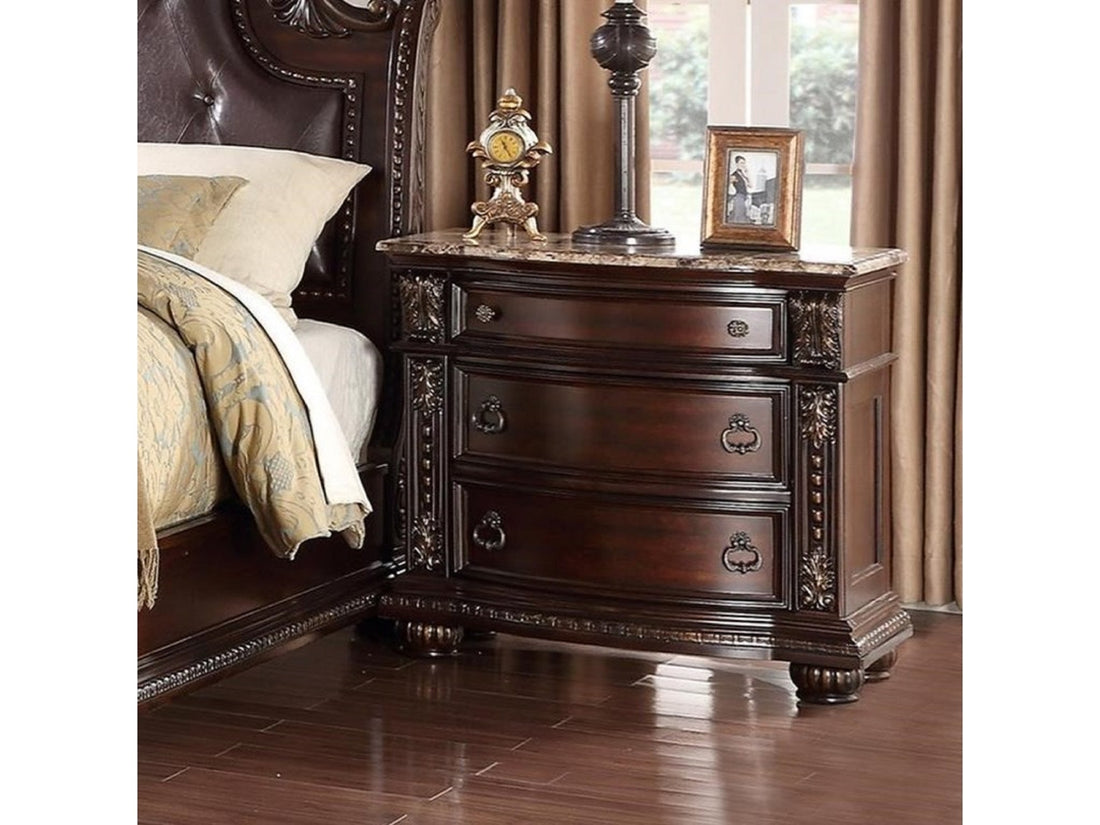 1Pc Traditional Style End Table 3 Drawer Nightstand With Marble Top Rich Brown Cherry Finish Solid Wood Wooden Bedroom Brown 3 Drawers Bedside Cabinet Cherry Solid Wood