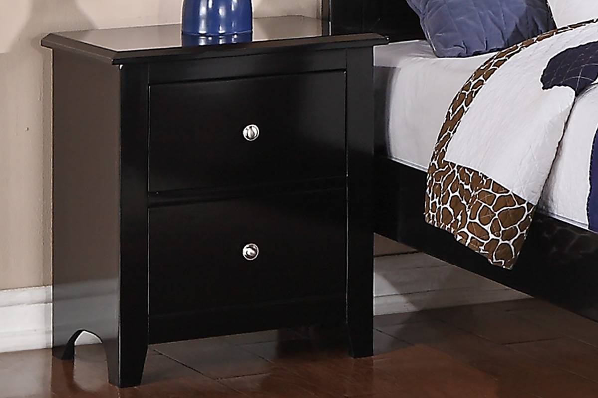 Bedroom Bed Side Table 1X Nightstand Black Color Wooden 2 Drawers Table Black 2 Drawers Bedroom Bedside Cabinet Contemporary,Modern Pine Drawers Black Solid Wood