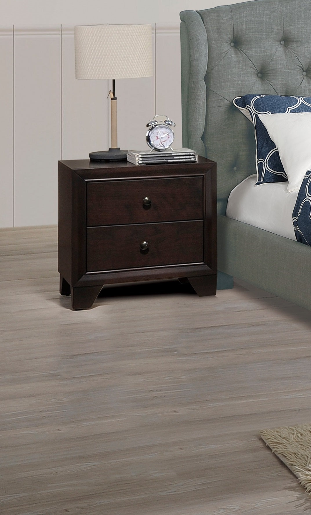 Modern Bedroom Nightstand Brown Color Drawers Bed Side Table Rubberwood Brown 2 Drawers Bedroom Bedside Cabinet Modern Drawers Solid Wood