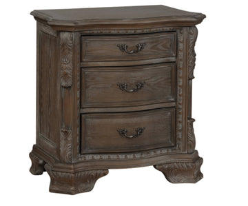 Traditional Nightstand End Table With Three Storage Drawers Grey Decorative Drawer Pulls 1Pc Solid Wood Wooden Furniture Gray Gray 3 Drawers Bedroom Bedside Cabinet Antique Solid Wood