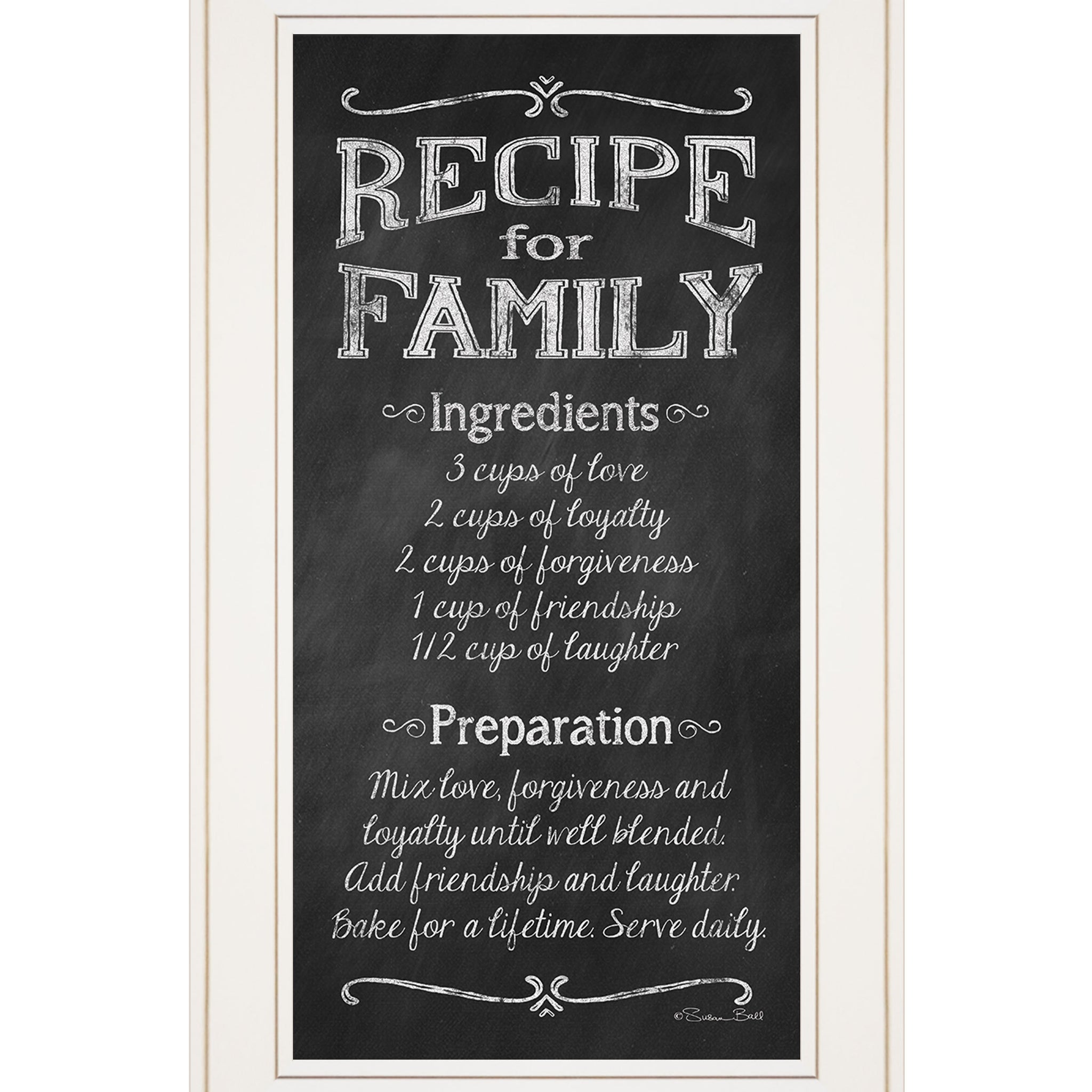 "Recipe For Family" By Susan Ball, Ready To Hang Framed Print, White Frame Multicolor Paper