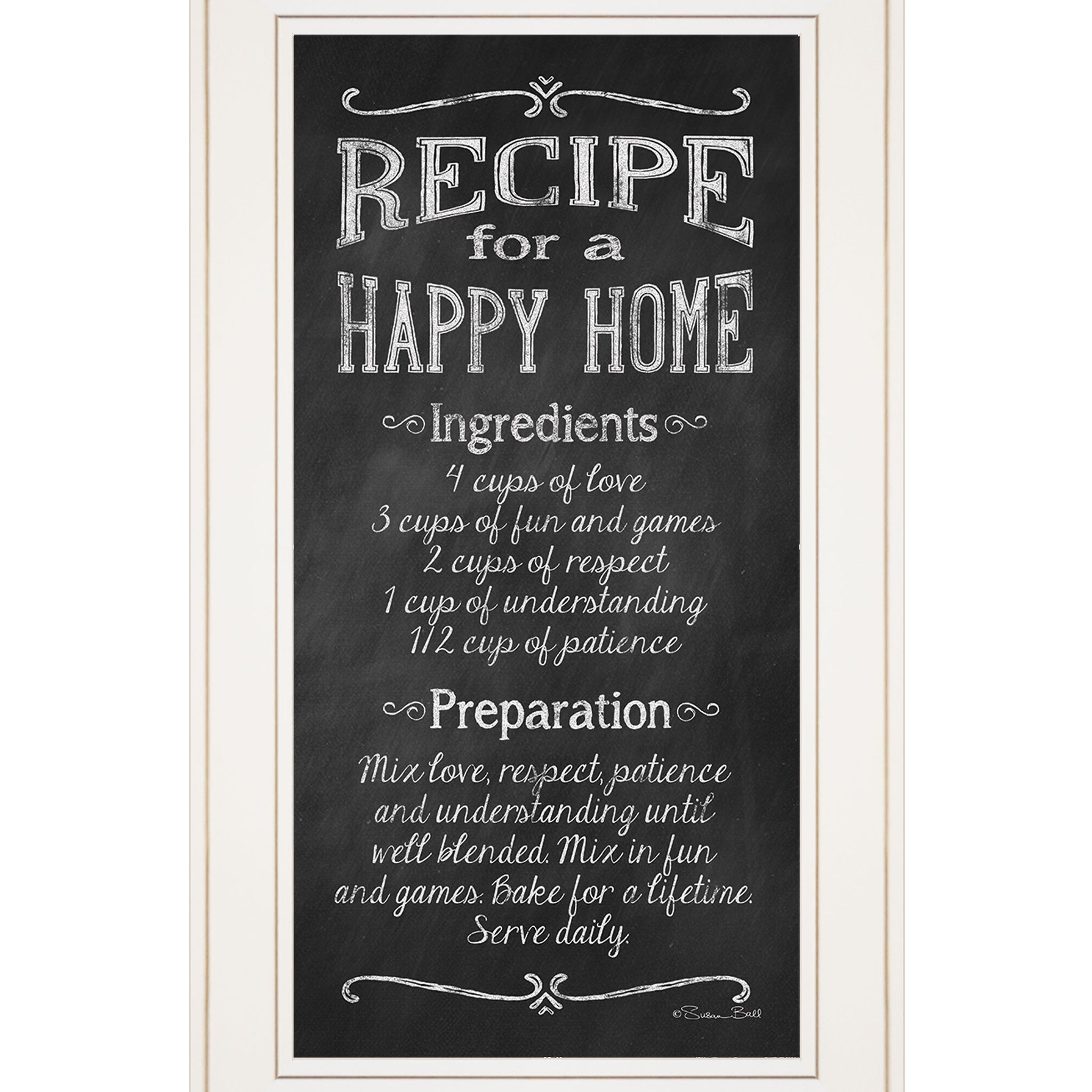 "Recipe For A Happy Home" By Susan Ball, Ready To Hang Framed Print, White Frame Multicolor Paper