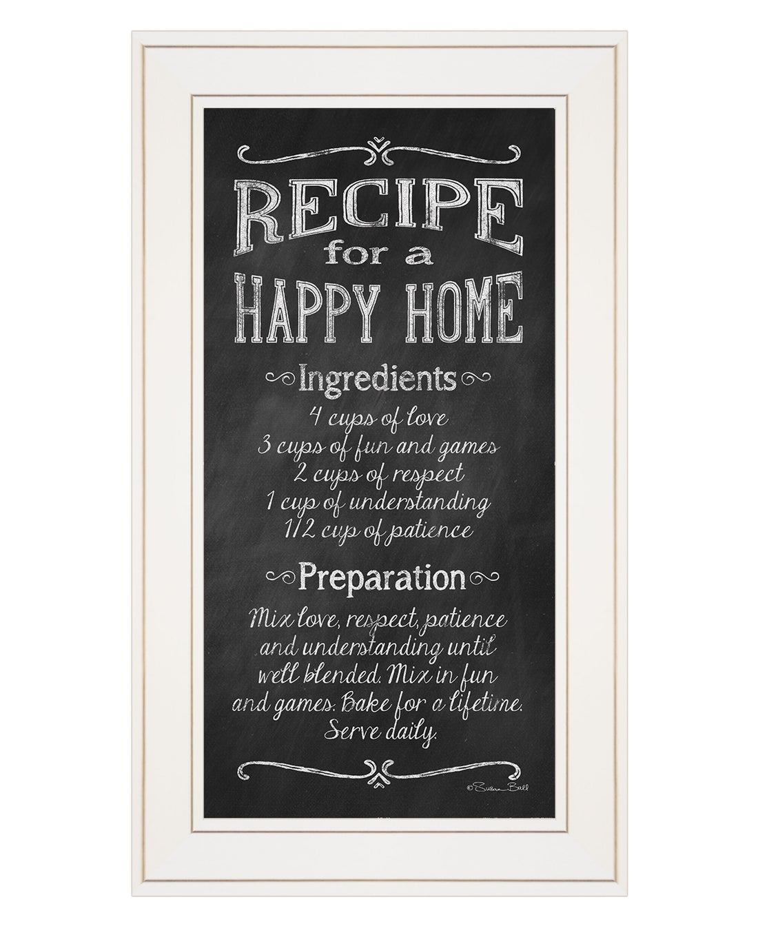 "Recipe For A Happy Home" By Susan Ball, Ready To Hang Framed Print, White Frame Multicolor Paper