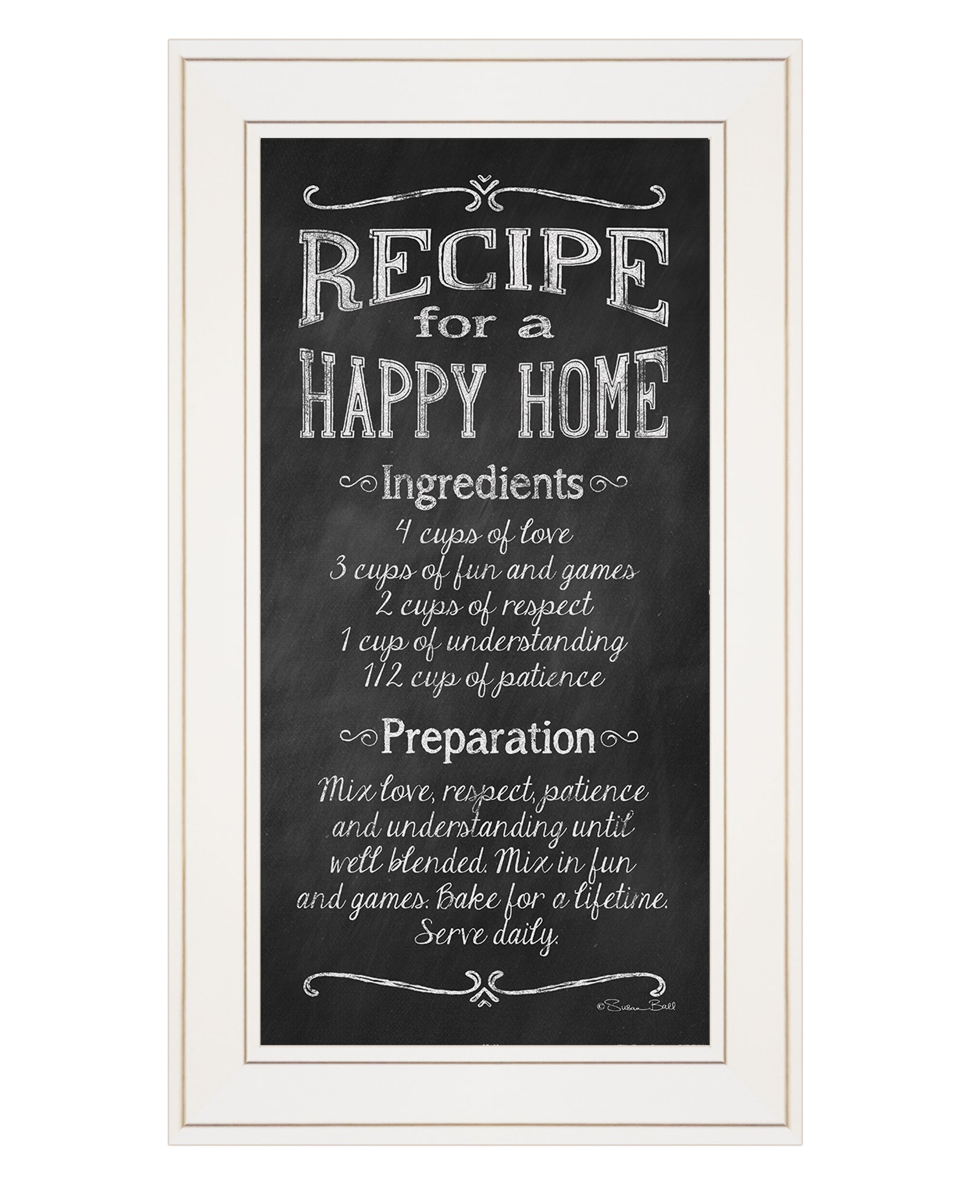 "Recipe For A Happy Home" By Susan Ball, Ready To Hang Framed Print, White Frame Multicolor Paper