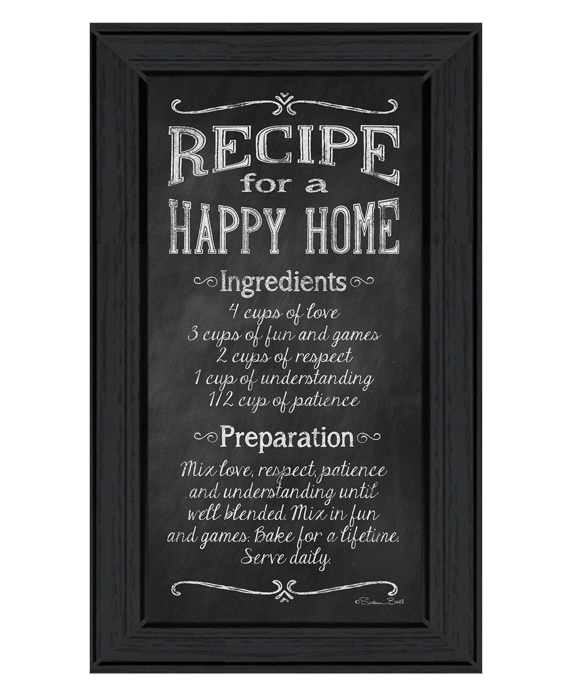 "Recipe For A Happy Home" By Susan Ball, Ready To Hang Framed Print, Black Frame Multicolor Paper