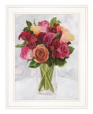 "Vases With Flowers Ii" By Stellar Design Studio, Ready To Hang Framed Print, White Frame Multicolor Paper