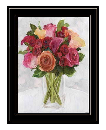 "Vases With Flowers Ii" By Stellar Design Studio, Ready To Hang Framed Print, Black Frame Multicolor Paper