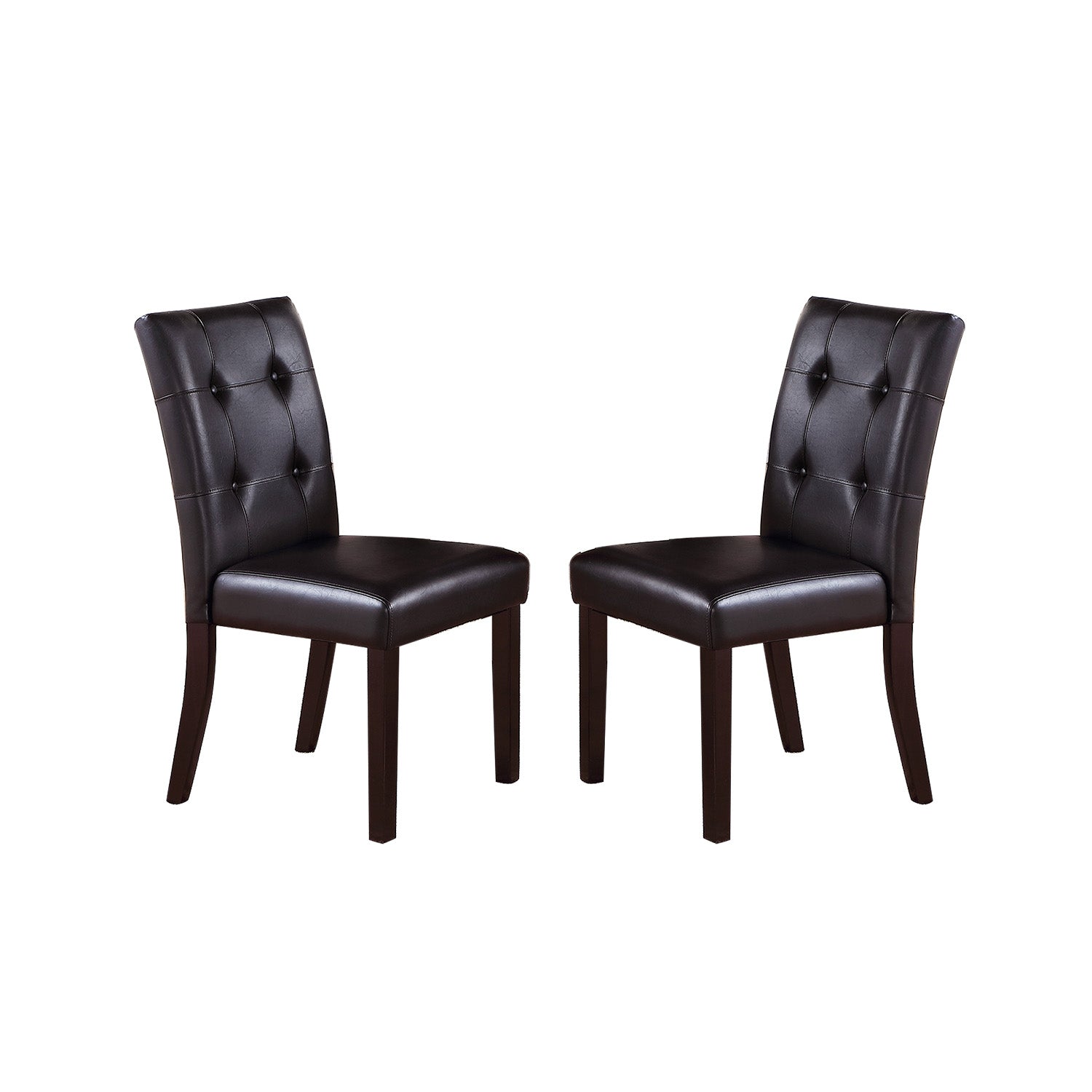 Leroux Upholstered Dining Chairs With Button Tufted, Dark Brown Set Of 2 Solid Dark Brown Dining Room Tufted Back Rubber Wood