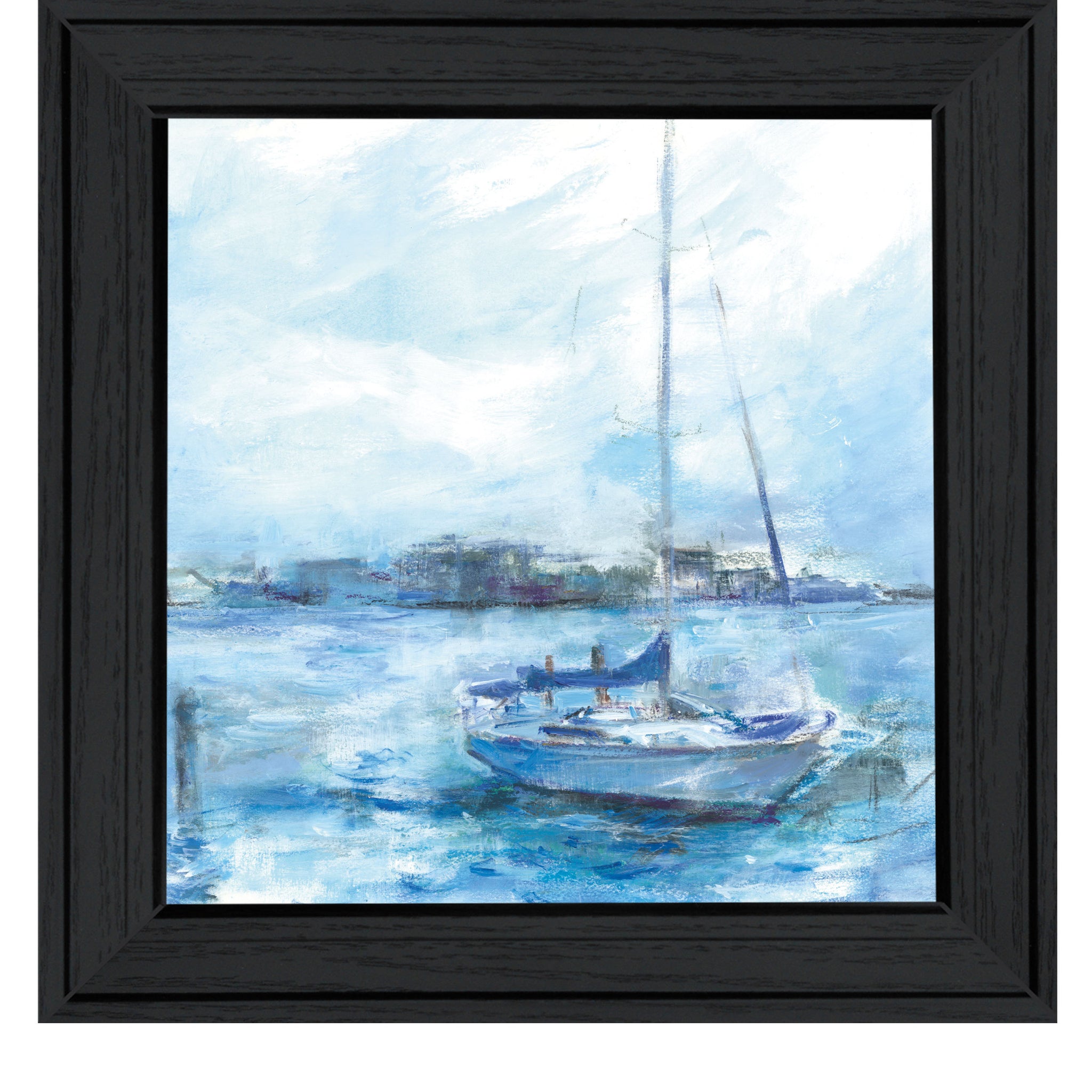 "Serenity Sloop" By Tracy Owen Cullimore, Ready To Hang Framed Print, Black Frame Multicolor Paper