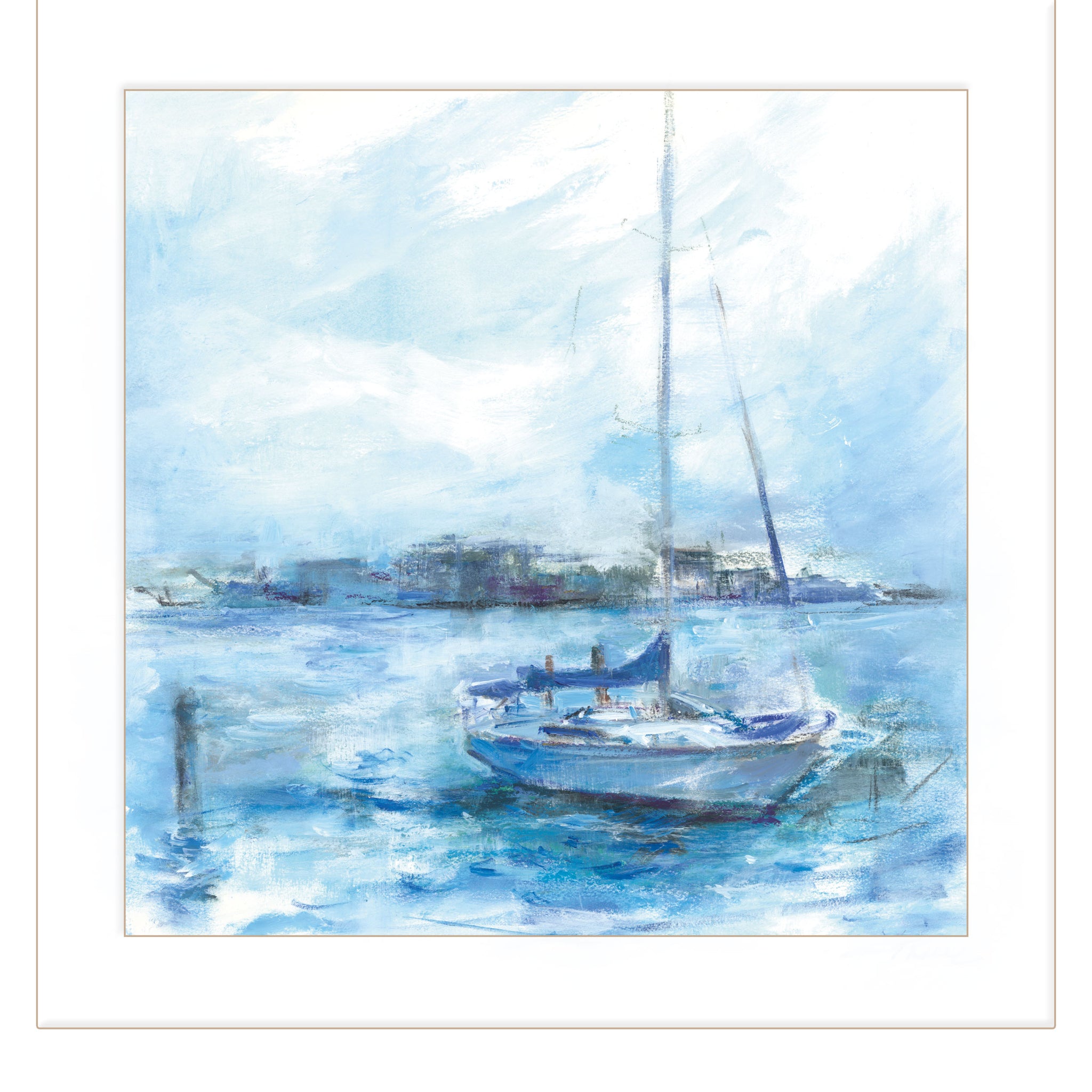 "Serenity Sloop" By Tracy Owen Cullimore, Ready To Hang Framed Print, White Frame Multicolor Paper