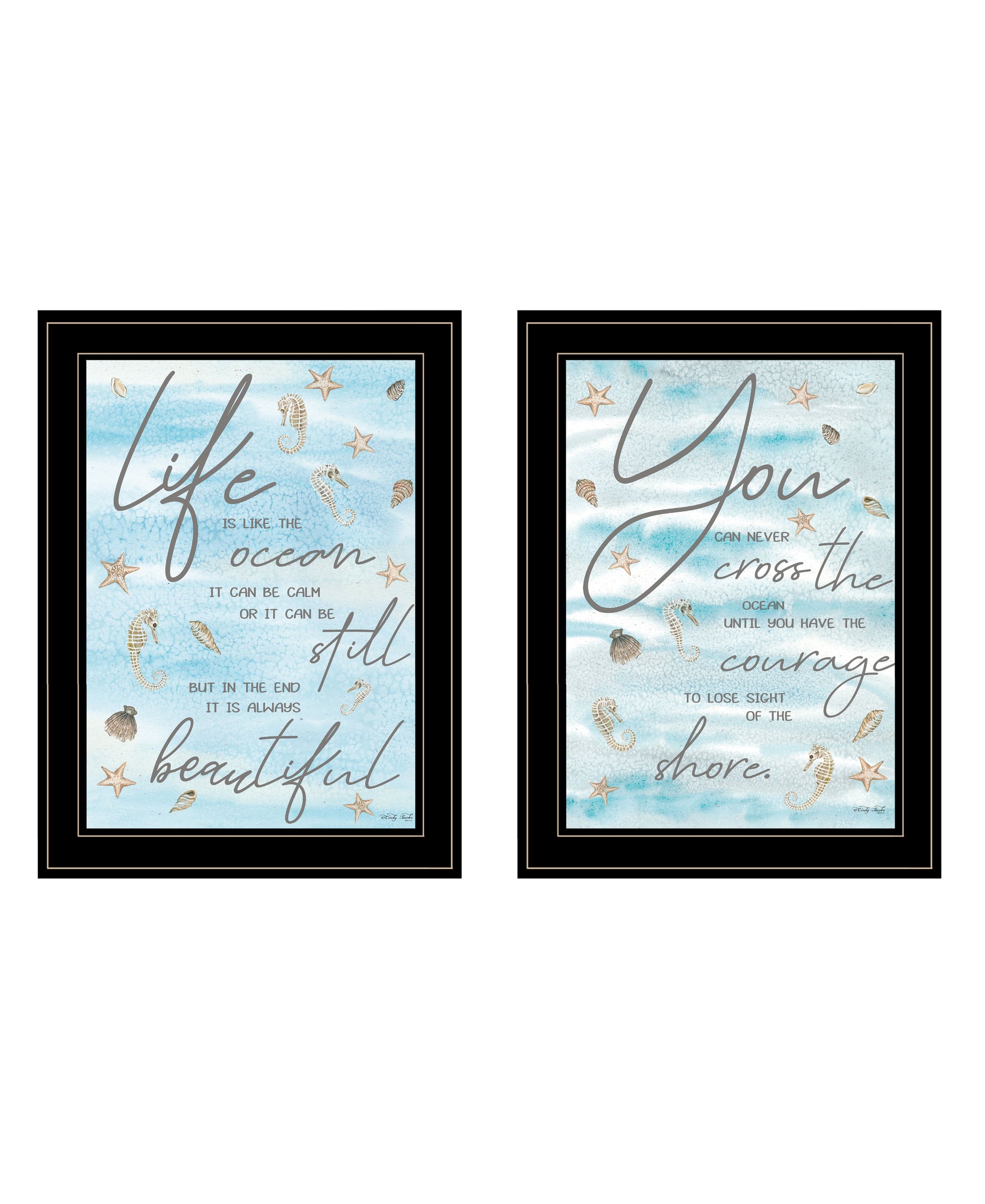 "Life Is" 2 Piece Vignette By Cindy Jacobs, Ready To Hang Framed Print, Black Frame Multicolor Paper