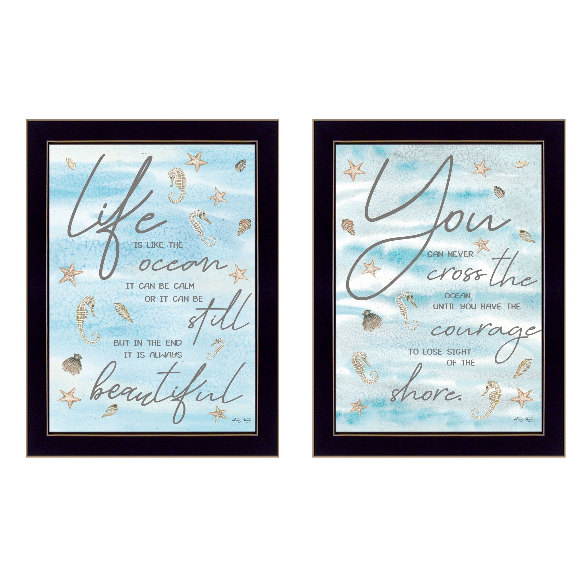 "Life Is" 2 Piece Vignette By Cindy Jacobs, Ready To Hang Framed Print, Black Frame Multicolor Paper