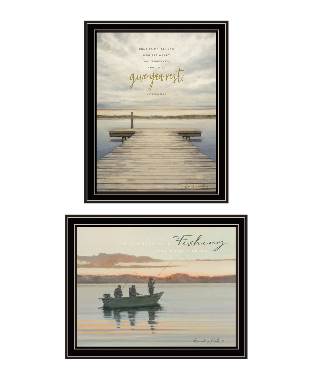 "Lake Side Reprieve" 2 Piece Vignette By Bonnie Mohr, Ready To Hang Framed Print, Black Frame Multicolor Paper