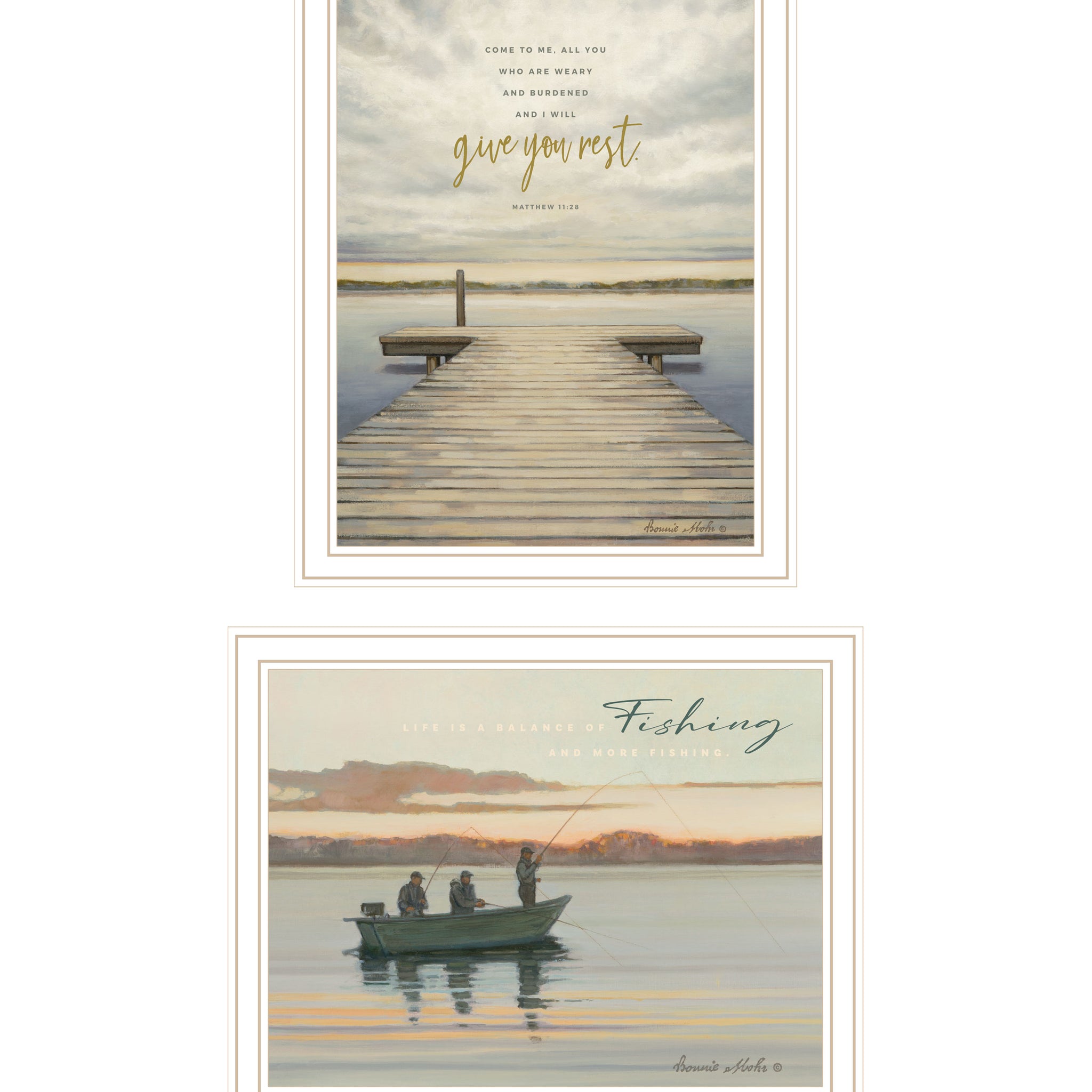 "Lake Side Reprieve" 2 Piece Vignette By Bonnie Mohr, Ready To Hang Framed Print, White Frame Multicolor Paper