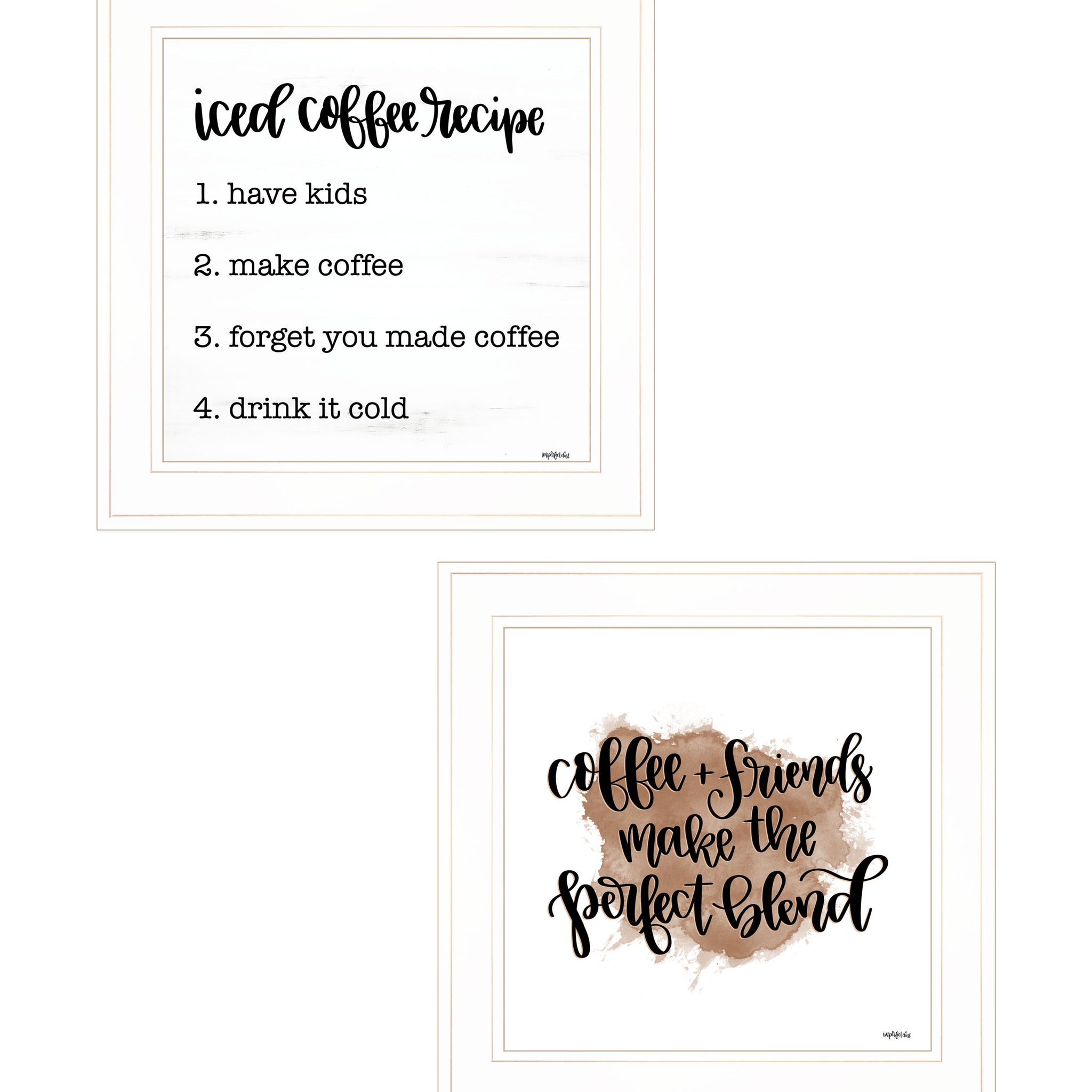 "Coffee & Friends Recipe" 2 Piece Vignette By Imperfect Dust, Ready To Hang Framed Print, White Frame Multicolor Paper